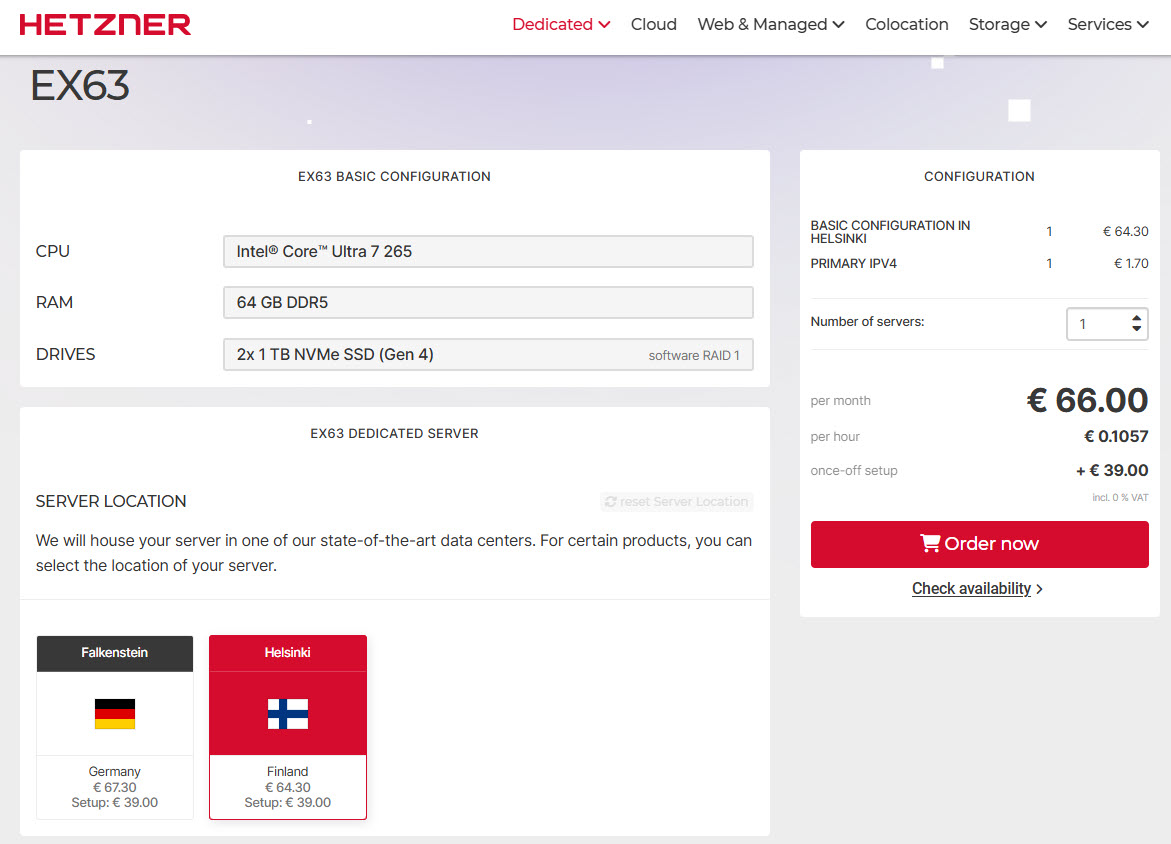Hetzner EX63 ra mắt dòng Dedicated Server mới với Intel Core Ultra 7